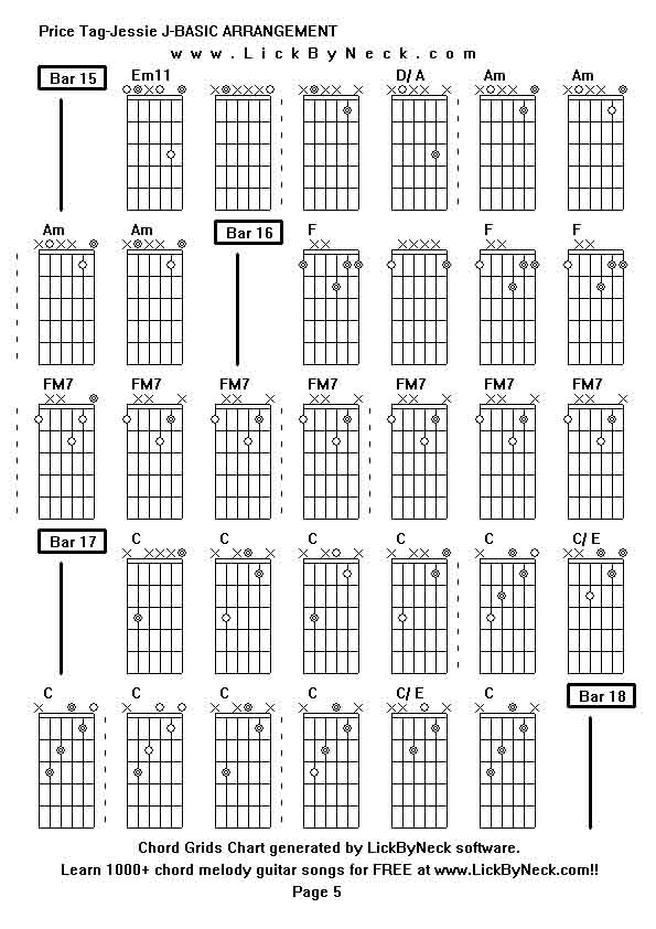 Chord Grids Chart of chord melody fingerstyle guitar song-Price Tag-Jessie J-BASIC ARRANGEMENT,generated by LickByNeck software.